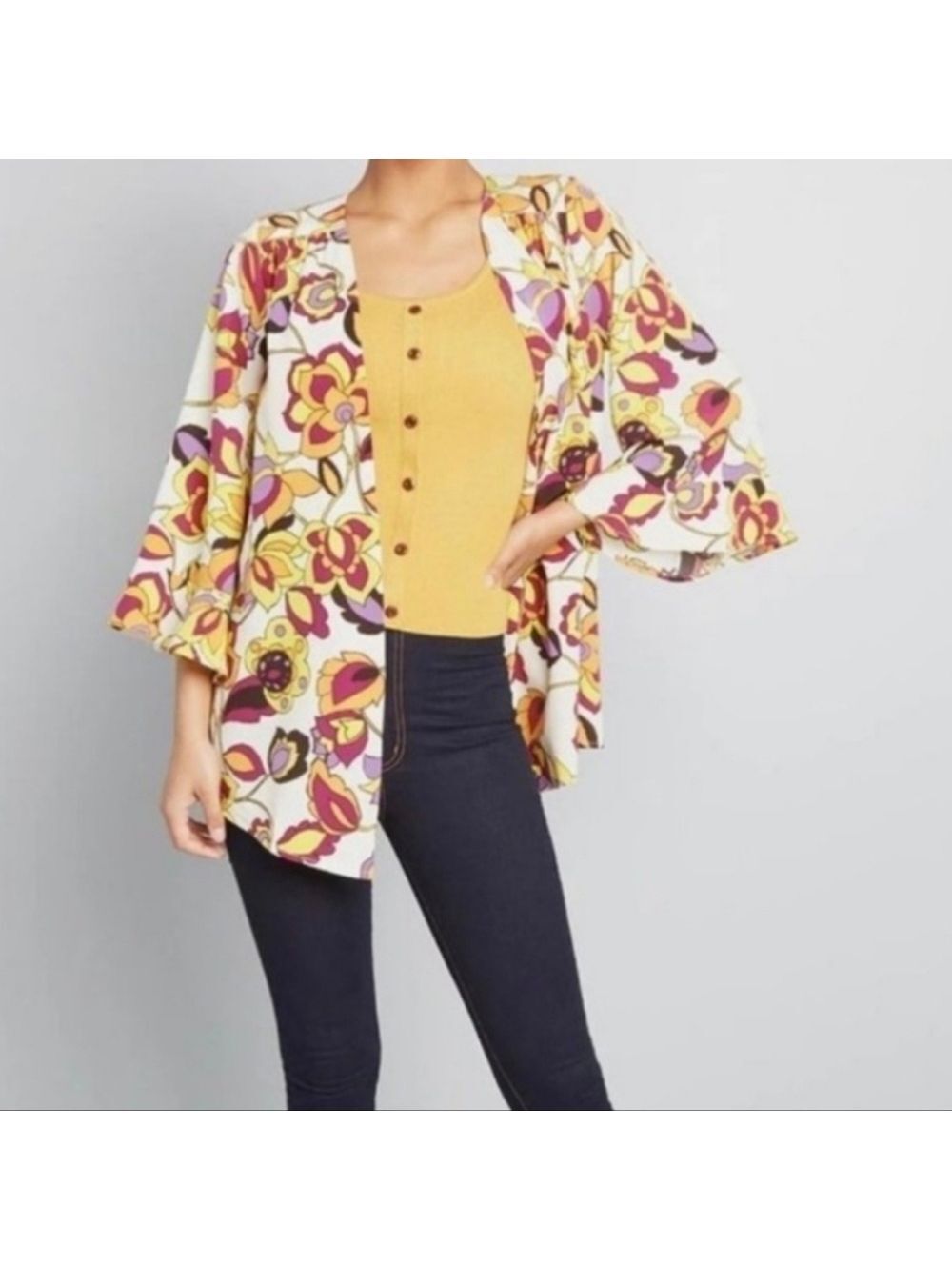 ModCloth Certainly Styled Floral Kimono S/M EUC